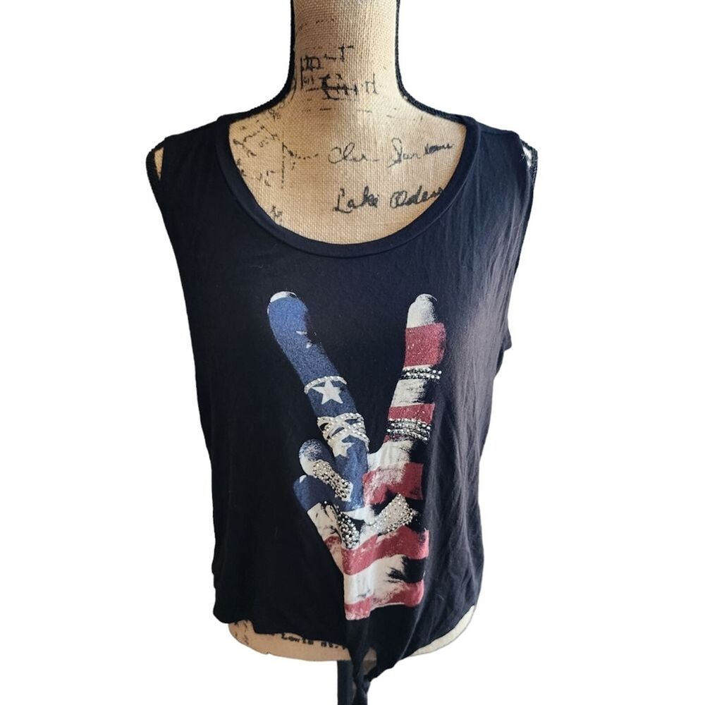 American Rebel Tank Top Womens XL Americana Embellished Peace Sign Rock Biker